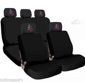 For Hyundai New 4X Car Red Pink Hearts Logo Headrest and Black Cloth Seat Covers - Bild 1 von 12