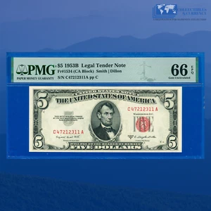 Fr.1534 1953B $5 Five Dollars Legal Tender Note, C/A Block, PMG GEM 66 EPQ #2311 - Picture 1 of 3