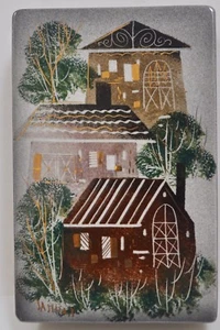 Sascha Brastoff California Pottery Covered Box - Painted Houses - Picture 1 of 5