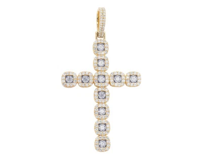 1 Row Illusion 1 1/2 CT Real Diamond Cross Charm Pendant 2.4" 10K Yellow Gold - Image 1 of 4