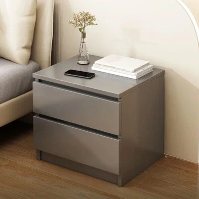 Grey Wooden Bedside Table Cabinet 2 Drawers Nightstand Bedroom Storage Furniture - Image 1 of 4