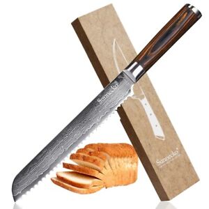 Bread Knife 73 Layers Japanese Damascus Steel VG10 Core Wood Handle Cake Slicing