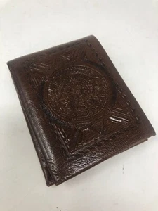 Vintage Arve Hand Tooled Embossed Leather Bifold Wallet Organizer Made in Mexico - Picture 1 of 8
