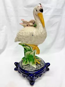 Vintage Majolica Ceramic Crane Sculpture 13” X 6” - Picture 1 of 12