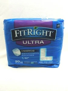 Paquete de 20 pañales Fitright Plus ajuste en L ropa interior derecha para adultos NUEVO protector antifugas - Imagen 1 de 4