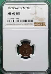 1900 EB SWEDEN 1 ORE COPPER NGC MS 65 BN - Picture 1 of 2