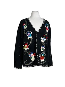 Designer Originals Studio Joy Cardigan Sweater Size XL Christmas Snowman Skating - Picture 1 of 12