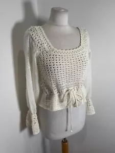 ZARA crochet knit smock top S VGC blouse ruffle lace cream festival pretty - Picture 1 of 10