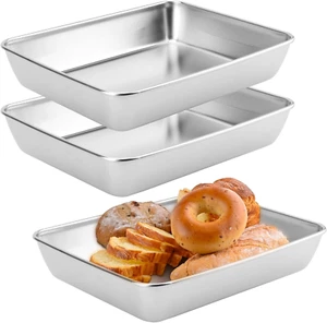 3 PCS 30 X 25 X 5.2 Cm Rectangle Baking Trays, Stainless Steel Oven Trays,Cake T - Picture 1 of 7