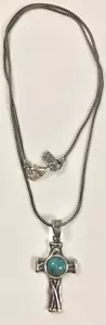 DIDAE ISRAEL SHABLOOL VINTAGE STERLING TURQUOISE CROSS NECKLACE (C633A) - Picture 1 of 5