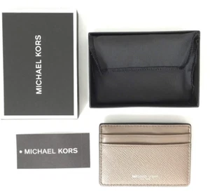 Michael Kors Men's Harrison Leather Slim Card Case Holder Wallet Taupe dustbag - Picture 1 of 3