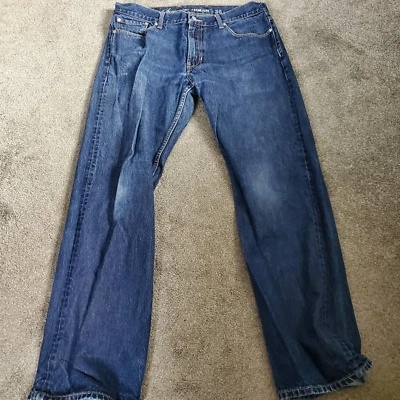 Pantalones de mezclilla lavados oscuros desteñidos pierna recta estructura para hombre talla 36 x 34 Foto 1 de 4