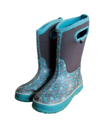 BOGS Botas Florales Clásicas Juveniles Niños Jóvenes Talla 2 Bota Impermeable Aislada Verde Azulado Foto 1 de 4