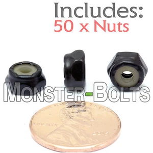 #6-32 casi nuevo - Cantidad 50 - Nylon Inserto Hexagonal Bloqueo / Tuercas de Parada SAE - Acero con Óxido Negro - Imagen 1 de 2