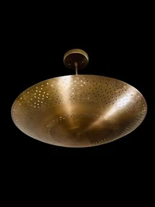 1950's Mid Century Modern Brass Light Chandelier Ceiling Flushmount Fixture LED - Picture 1 of 6