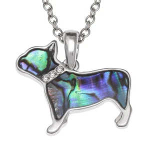Lucky Paua Shell French Bulldog Pendant Necklace - Genuine Paua Shell Jewellery - Picture 1 of 1