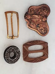 Lot Of Four Vintage Belt Buckles Copper, Bakelite? - Picture 1 of 20