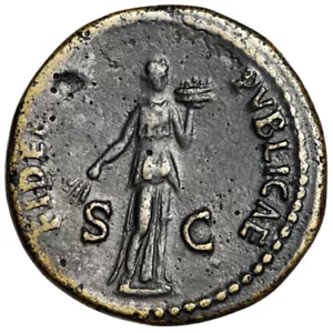Domiziano Dupondio "FIDEI PVBLICAE Fides con piatto di frutta" raro - Foto 1 di 5