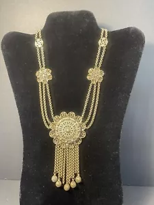 Collana Miriam Haskell non firmata collare festone 16” con ciondolo 4” frangia goccia - Foto 1 di 24