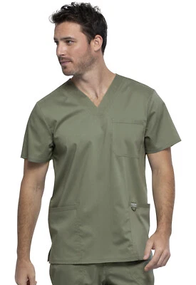 Cherokee Workwear Scrubs WW Revolution Men V Neck Top WW670 OLV Olive Free Ship - Image 1 of 4