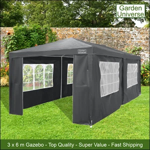 Gazebo Marquee Canopy Party Tent Grey 3 x 6m By Garden Universe Steel Frame XL - Picture 1 of 12