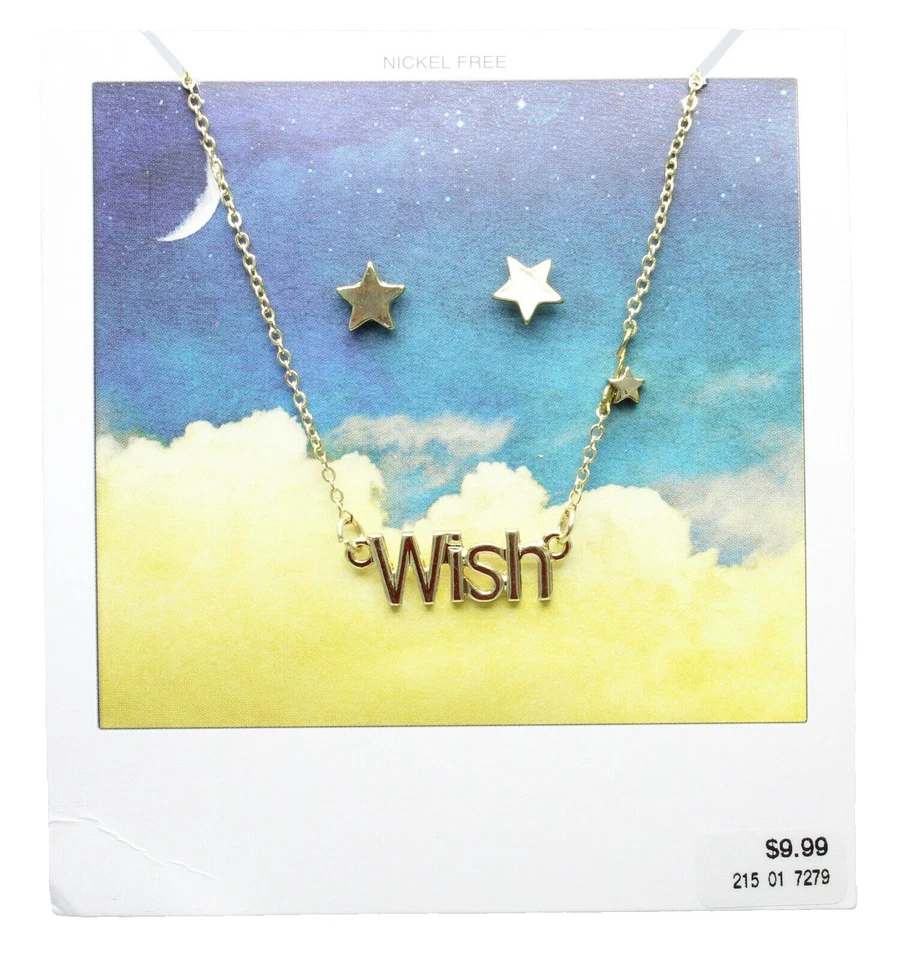 New Gold Necklace with Wish Pendant & Star Earrings NWT #N0018 - Image 1 of 1