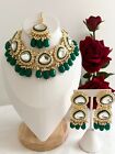 Indian Bollywood jewellery set Polki   choker set earrings tikka Emerald Green