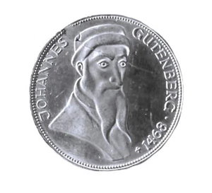 Johannes Gutenberg 5 DM Gedenkmünze 1968 G, 625er Silber mit Riss - Bild 1 von 4