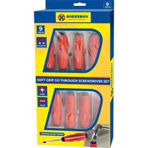 9 STCK. WEICHER GRIP DURCHGANGSCHRAUBENDREHER SET SCHLAGKAPPE HAMMER MAGNETISCH - Bild 1 von 3