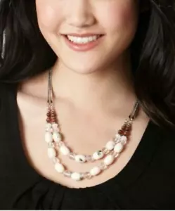 NWT $40 Ann Taylor LOFT double strand silver tone women's Necklace with 2" ext - Bild 1 von 1