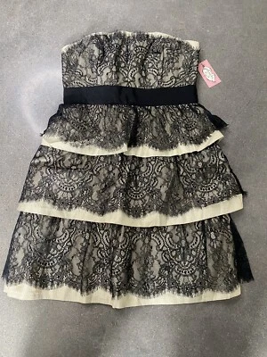 VESTIDO sin tirantes de encaje negro de Phoebe Couture para mujer talla 6 NUEVO CON ETIQUETAS PROM Foto 1 de 4