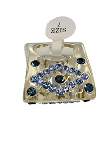 Resin Ring Royal Sky Blue Diamond Crystal Glass Rhinestone CZ Chunky Size 7 NEW - Picture 1 of 4