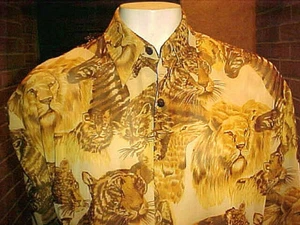 VINTAGE MENS CREME DE SILK SHORT SLEEVE SILK SHIRT ANIMAL PRINT GREAT LARGE - Picture 1 of 12