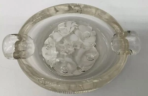 Vtg St Clair Glass Paperweight Ashtray White Trumpet Flowers Controlled Bubbles - Picture 1 of 8