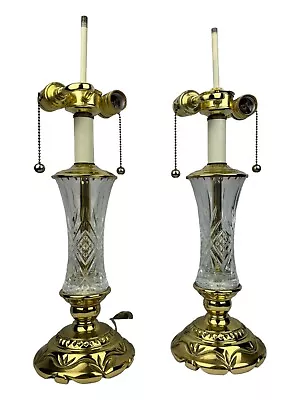 Lot Of 2 Stiffel Crystal Glass & Brass Double Socket Table Lamps - Image 1 of 4