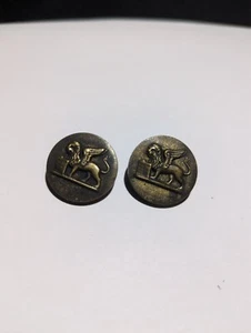 SET OF 2 ANTIQUE BRASS BUTTON WINGED LION HOLDING BIBLE - ST. MARK OF VENICE - Picture 1 of 2