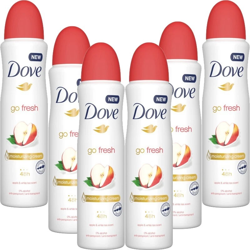 6 x Dove Apple & White Tea Antiperspirant Deodorant Spray, 150 ml/5.07 oz - Image 1 of 4