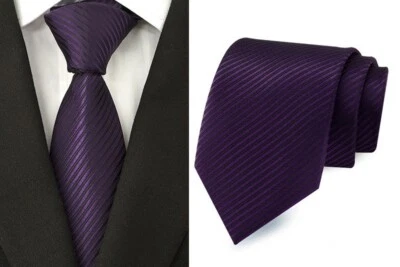New Classic Striped Solid Dark Purple JACQUARD WOVEN 100% Silk Men's Tie Necktie - Image 1 of 2