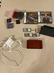 Nintendo 3DS Red Handheld Console W/10 Games, Cases Charger SD Card Stylus WORKS