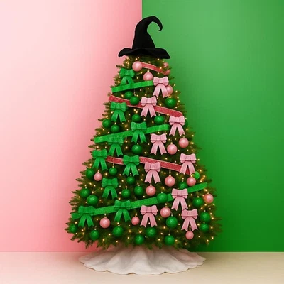 27 Pcs Pink And Green Christmas Ornaments Wtih Witch Hat Tree Topper Pink and... - Image 1 of 4