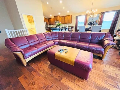 Ekornes Stressless Mid-Century cuero seccional y otomano - icono noruego Foto 1 de 4