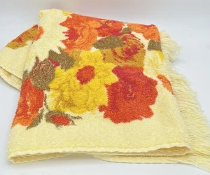 Vintage 70er Flower Power Kanone Floral Badetuch Fransen Retro Mid Century Mod - Bild 1 von 7
