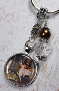 Fairy Beaded Keychain Purse Charm Clip Glass Pearl Rhinestone Dark Brown New - Picture 1 of 5