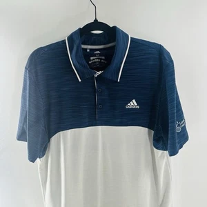 Adidas Polo Shirt Blue White Logo Short Sleeve Stretch Outdoor Size Medium - Picture 1 of 10