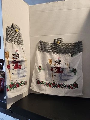 Toallas de cocina de ganchillo a mano su muñeco de nieve de invierno (2) únicas en su clase 16x14 Foto 1 de 4