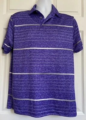 Camisa polo de golf PGA Tour púrpura/gris a rayas atlética manga corta para hombre talla M Foto 1 de 4