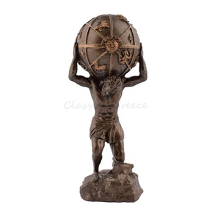 Greek Statue Atlas 6.69 " 17 cm Greek Mythology Cast Marble Metal Plating Finish - Picture 1 of 10