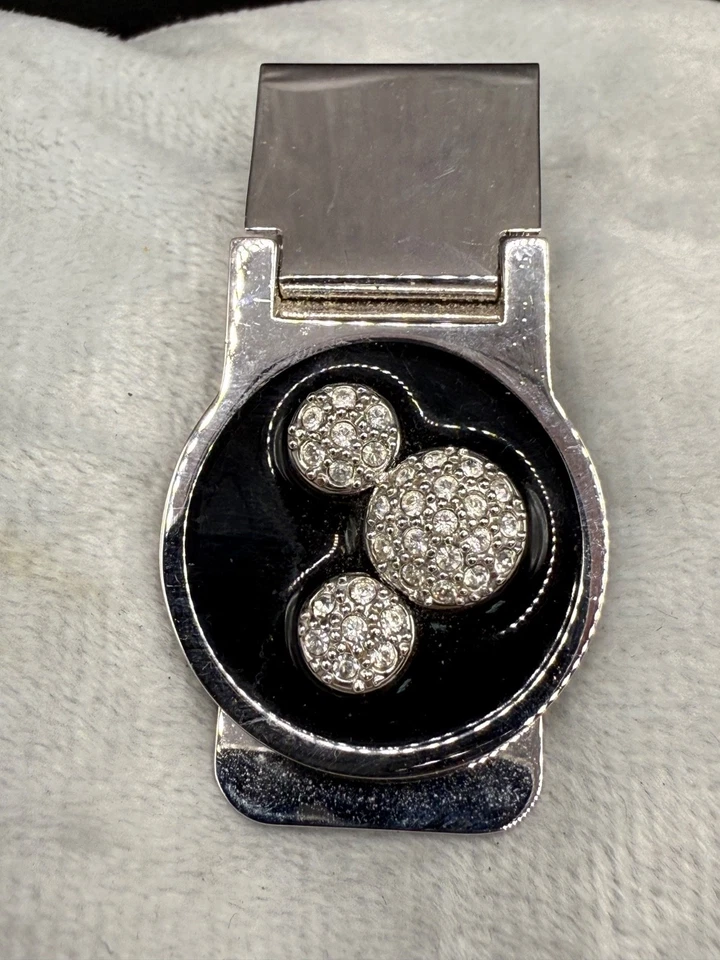 Vintage Mickey Mouse Money Clip Silver Tone Black Enamel Rhinestone - Image 1 of 4