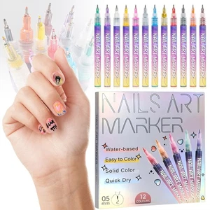12 Colors Nail Art Markers Nail Pens Set Nail Doodle Pens Fine Point Pens In Box - Picture 1 of 13