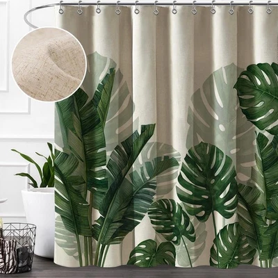  Linen Shower Curtain Tropical Green Leaf Shower Curtains - Изображение 1 из 4